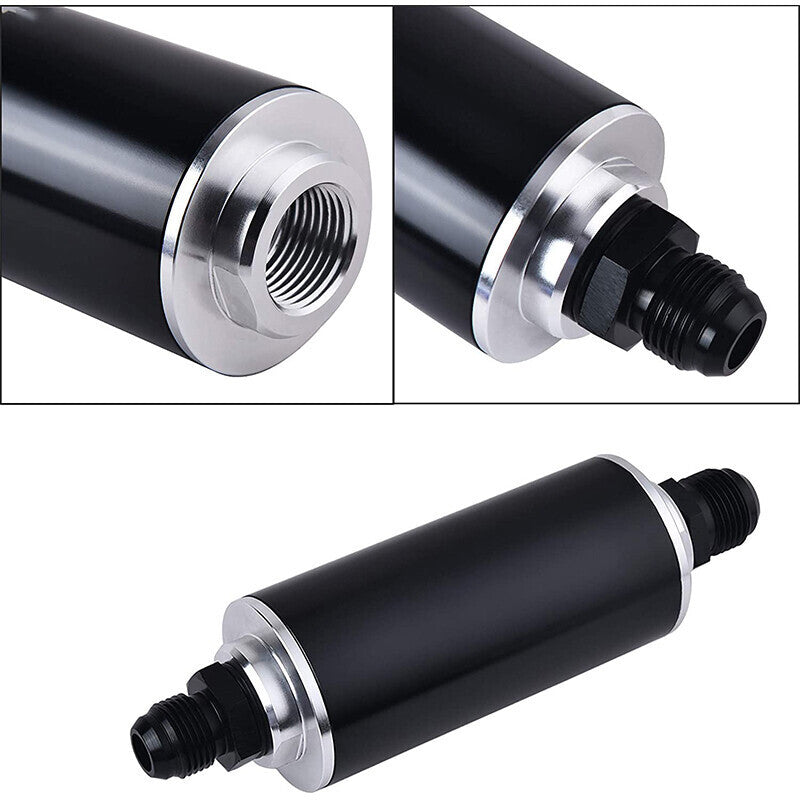 DURAFORCE Aluminum High Flow 58mm Inline Fuel Filter 100 Micron AN6 AN8 AN10 Adapter