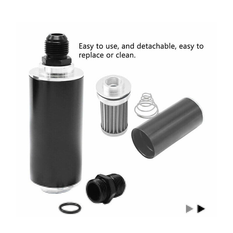 DURAFORCE Aluminum High Flow 58mm Inline Fuel Filter 100 Micron AN6 AN8 AN10 Adapter