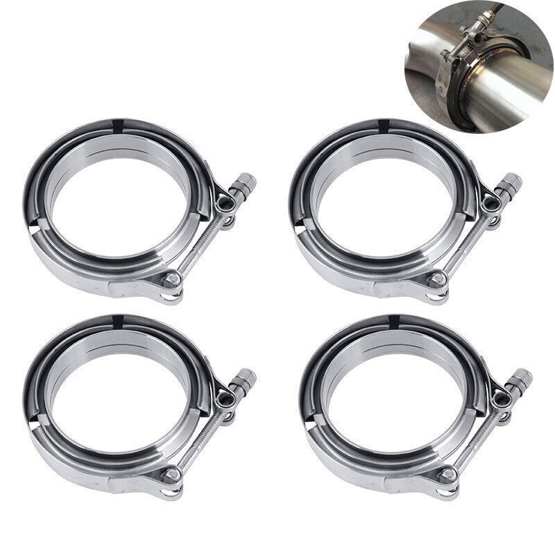 DURAFORCE 4X 3.5" Inch V Band Exhaust Clamp Kit with Flange Male Female Sliver Steel