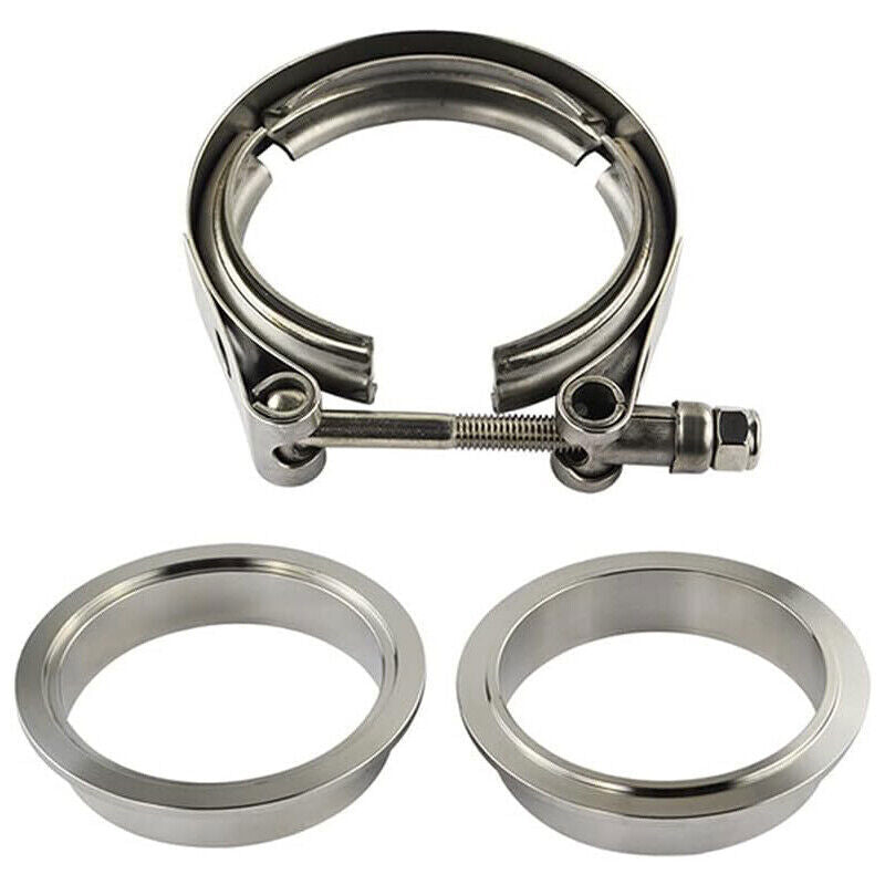 DURAFORCE 4X 3.5" Inch V Band Exhaust Clamp Kit with Flange Male Female Sliver Steel