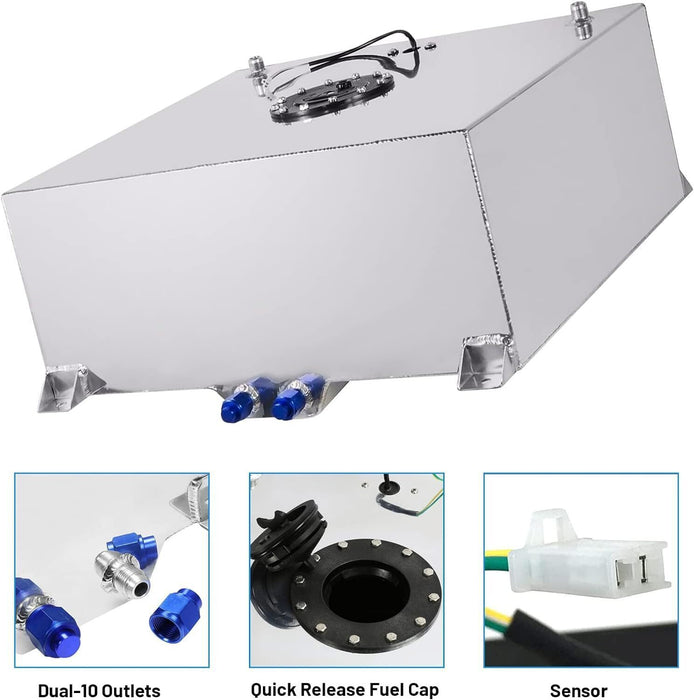 DURAFORCE 20 Gallon Light Weight Fuel Cell Racing Drift Gas Tank + 12ft Fuel Line Kit