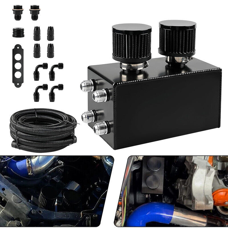 DURAFORCE AN10 Inlet Oil Catch Can Reservoir Tank Dual Breather Filter Baffled Tank Kit