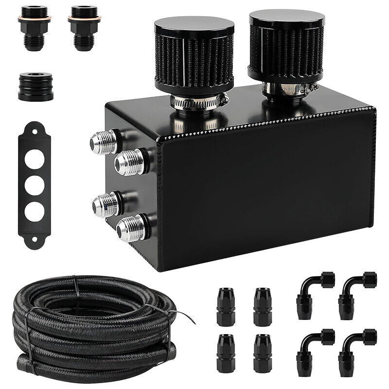 DURAFORCE AN10 Inlet Oil Catch Can Reservoir Tank Dual Breather Filter Baffled Tank Kit