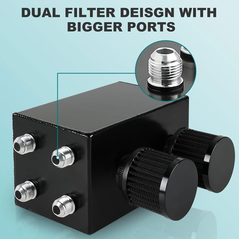 DURAFORCE AN10 Inlet Oil Catch Can Reservoir Tank Dual Breather Filter Baffled Tank Kit