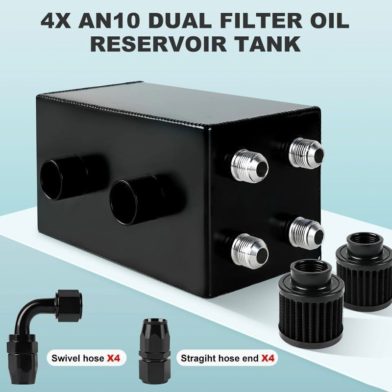 DURAFORCE AN10 Inlet Oil Catch Can Reservoir Tank Dual Breather Filter Baffled Tank Kit