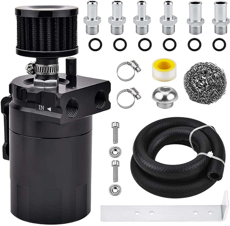 DURAFORCE Oil Catch Can Kit Reservoir Black Tank with Breather Filter Universal Aluminum