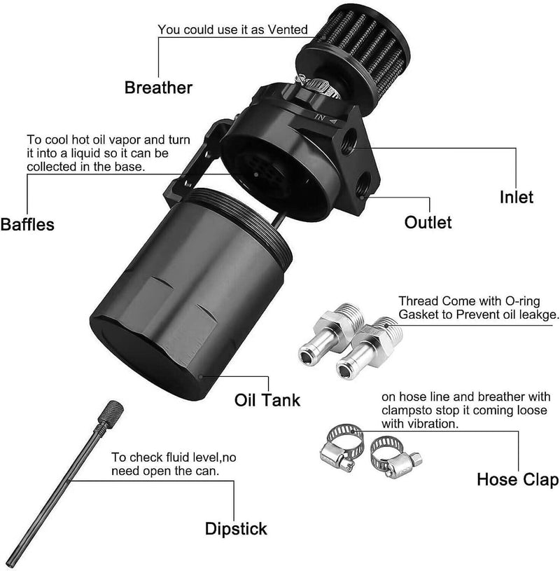 DURAFORCE Oil Catch Can Kit Reservoir Black Tank with Breather Filter Universal Aluminum
