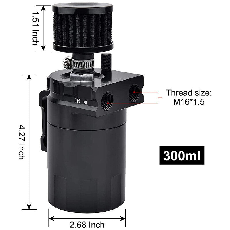 DURAFORCE Oil Catch Can Kit Reservoir Black Tank with Breather Filter Universal Aluminum