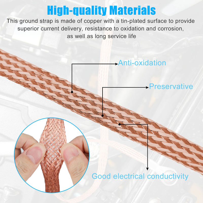 DURAFORCE 4x Engine Ground Strap Copper Cable Kit Car Truck Firewall Engine Universal