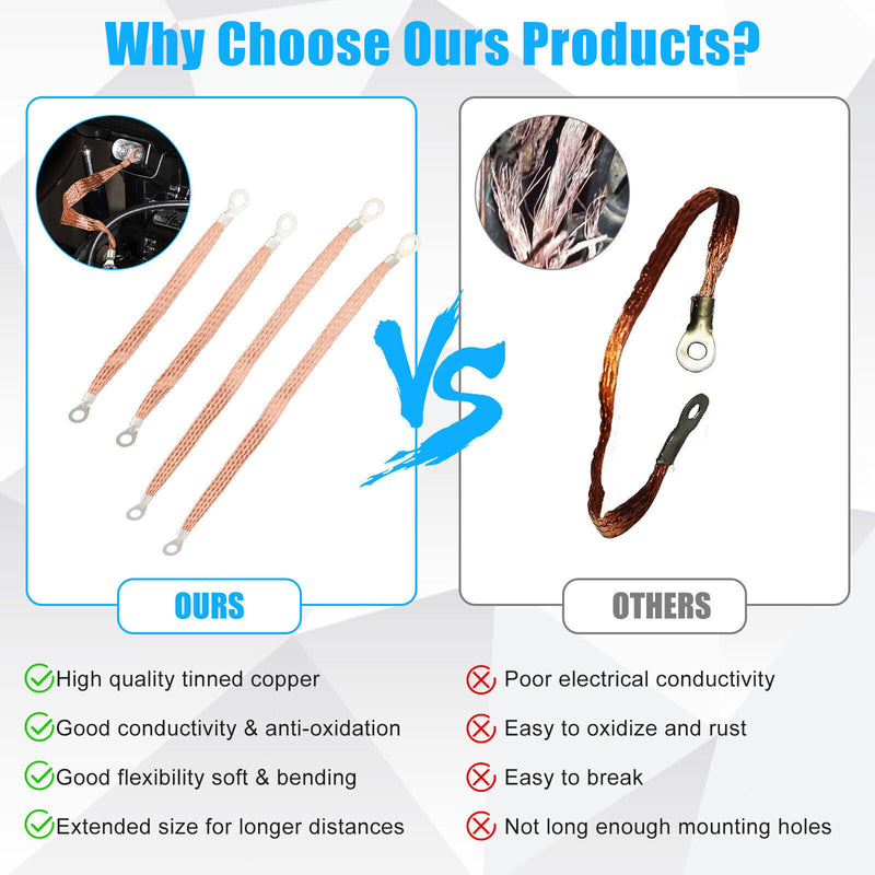 DURAFORCE 4x Engine Ground Strap Copper Cable Kit Car Truck Firewall Engine Universal