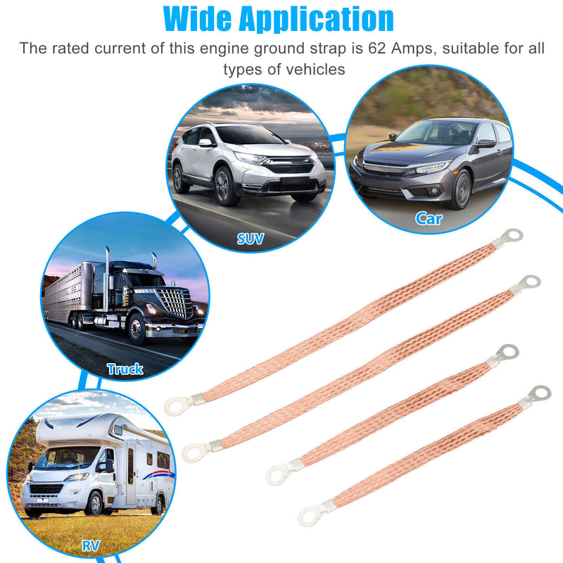 DURAFORCE 4x Engine Ground Strap Copper Cable Kit Car Truck Firewall Engine Universal