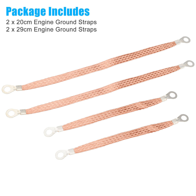 DURAFORCE 4x Engine Ground Strap Copper Cable Kit Car Truck Firewall Engine Universal