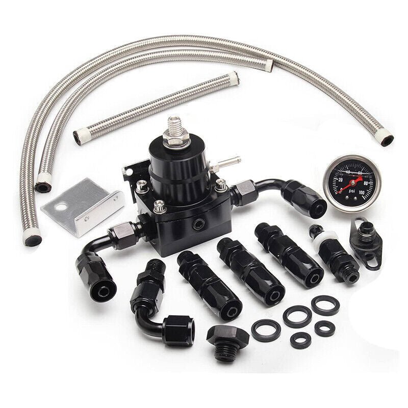 DURAFORCE Fuel Pressure Regulator Kit 0-100psi Gauge AN6-6AN Fuel Line Fitting Universal