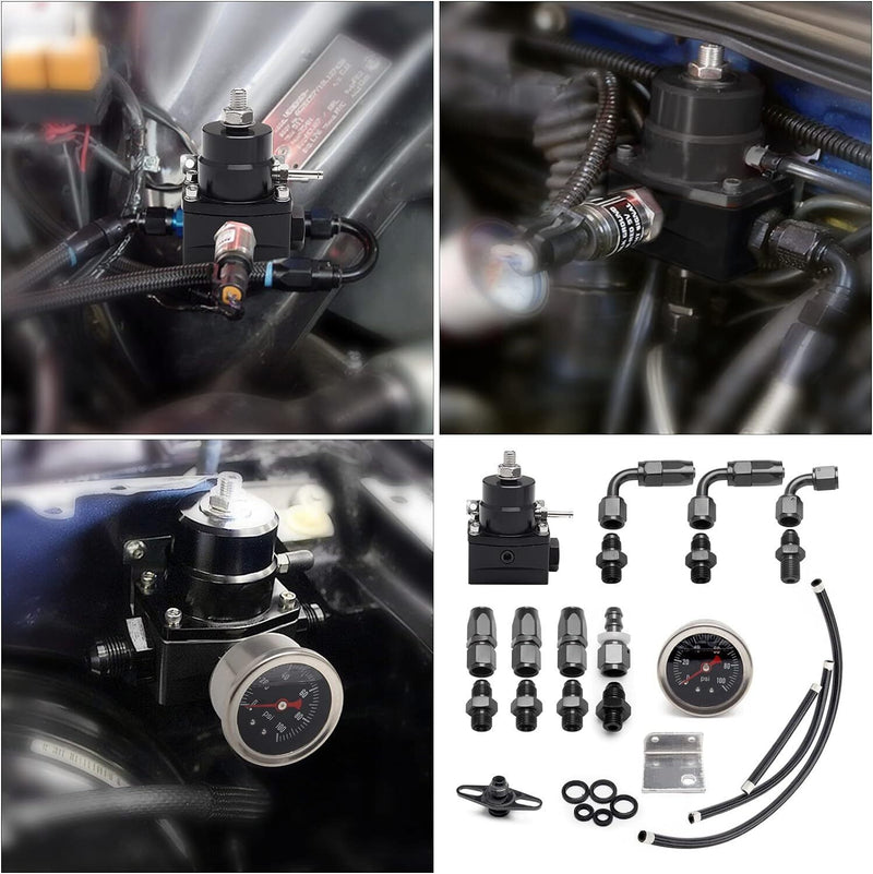 DURAFORCE Fuel Pressure Regulator Kit 0-100psi Gauge AN6-6AN Fuel Line Fitting Universal