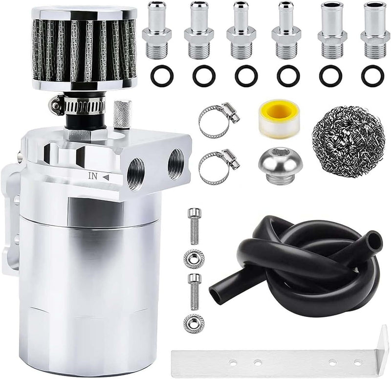 DURAFORCE Universal Oil Catch Can Kit Reservoir Tank Engine Polish Baffled Aluminum Silver