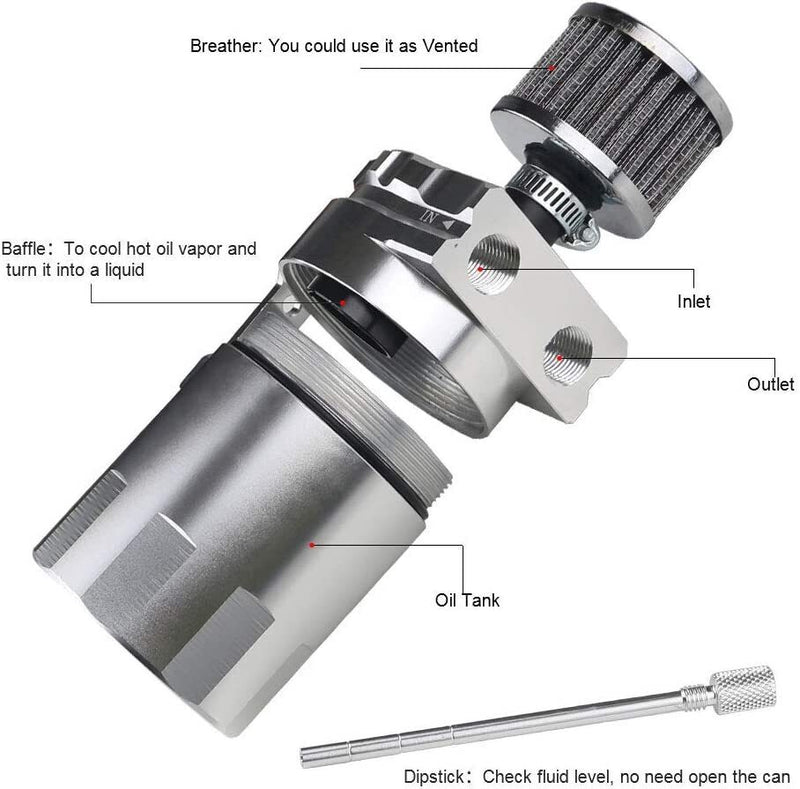 DURAFORCE Universal Oil Catch Can Kit Reservoir Tank Engine Polish Baffled Aluminum Silver