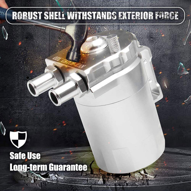 DURAFORCE Universal Oil Catch Can Kit Reservoir Tank Engine Polish Baffled Aluminum Silver