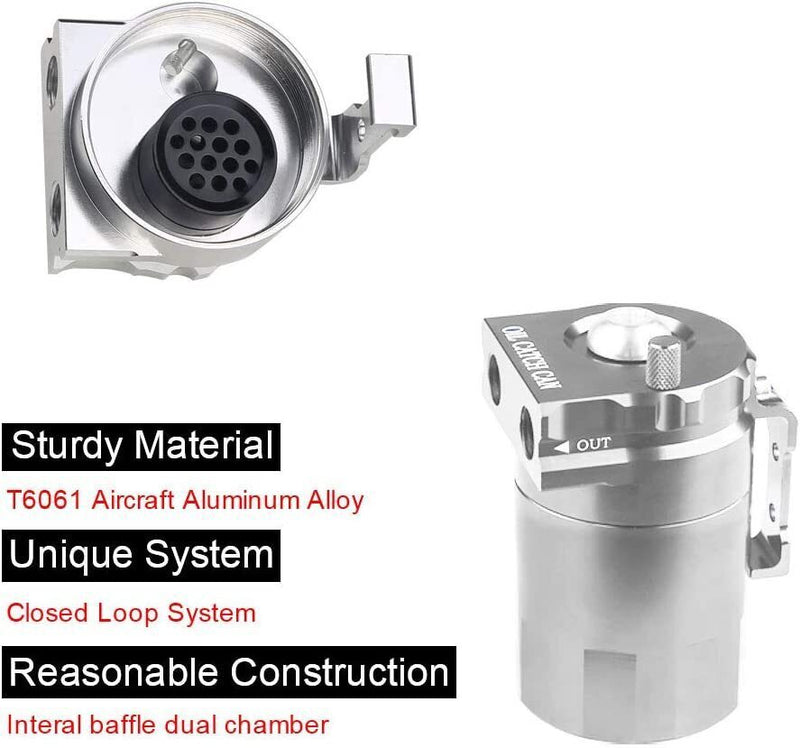 DURAFORCE Universal Oil Catch Can Kit Reservoir Tank Engine Polish Baffled Aluminum Silver