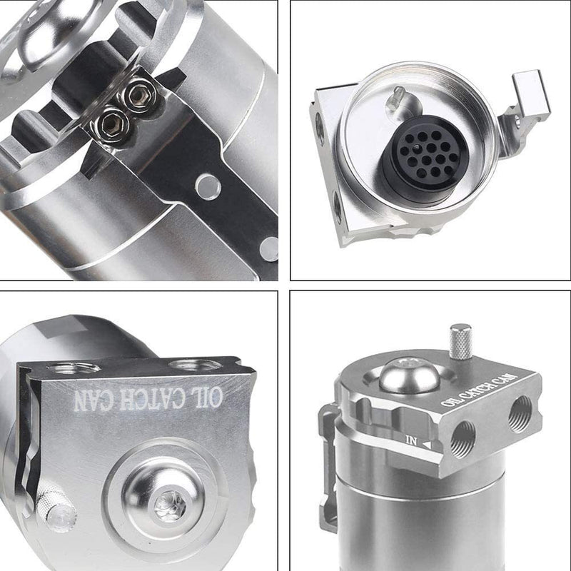 DURAFORCE Universal Oil Catch Can Kit Reservoir Tank Engine Polish Baffled Aluminum Silver