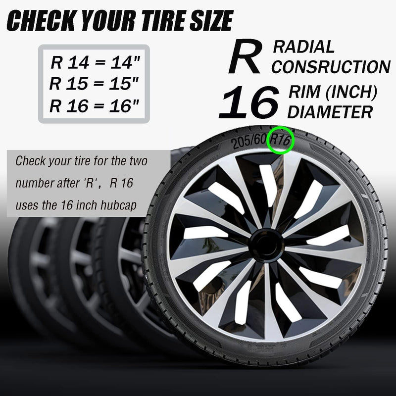 DURAFORCE 16" Wheel Covers Full Rim Snap On Hub Caps fit R16 Tire & Steel Wheels Set of 4