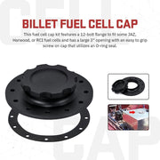 DURAFORCE Billet Aluminum Easy Fill Fuel Cell Gas Cap With 12 Hole Cell Bung & Gasket BK