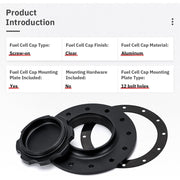 DURAFORCE Billet Aluminum Easy Fill Fuel Cell Gas Cap With 12 Hole Cell Bung & Gasket BK