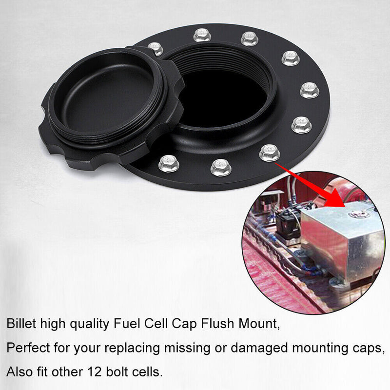DURAFORCE Billet Aluminum Easy Fill Fuel Cell Gas Cap With 12 Hole Cell Bung & Gasket BK