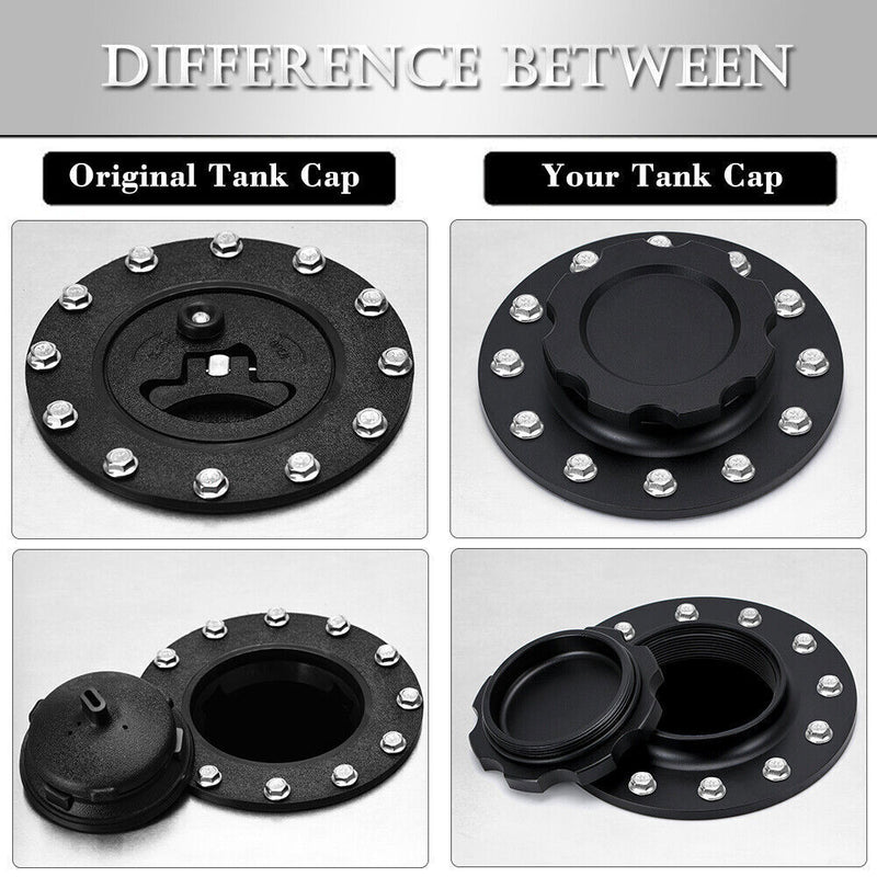 DURAFORCE Billet Aluminum Easy Fill Fuel Cell Gas Cap With 12 Hole Cell Bung & Gasket BK