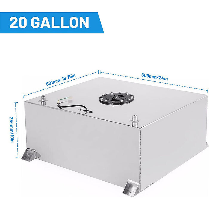 DURAFORCE 20 Gallon/80L Fuel Cell Gas Tank Polished Aluminum + Level Sender& Cap