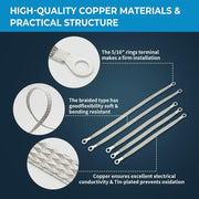 DURAFORCE Universal Engine Automotive Ground Strap Copper Connector Flat Braided Cable 5PC