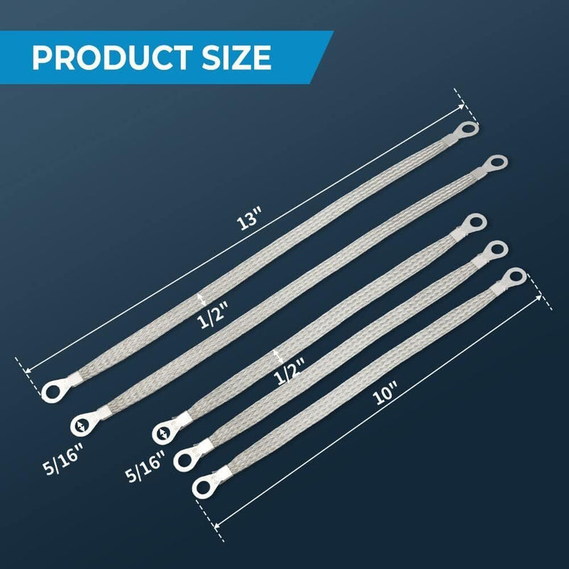 DURAFORCE Universal Engine Automotive Ground Strap Copper Connector Flat Braided Cable 5PC