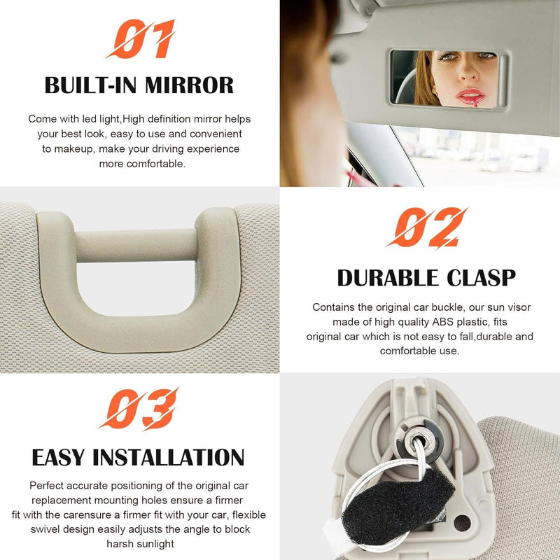 DURAFORCE Left Driver Gray Sun Visor With Lamp for Nissan Pathfinder 2013-2018 96401-9PB0A