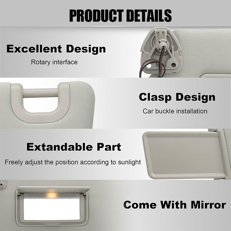 DURAFORCE Left Driver Gray Sun Visor With Lamp for Nissan Pathfinder 2013-2018 96401-9PB0A