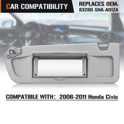 DURAFORCE Driver Sun Visor Light Clear Grey For 2006 2007 2008 2009 2010 2011 Honda Civic