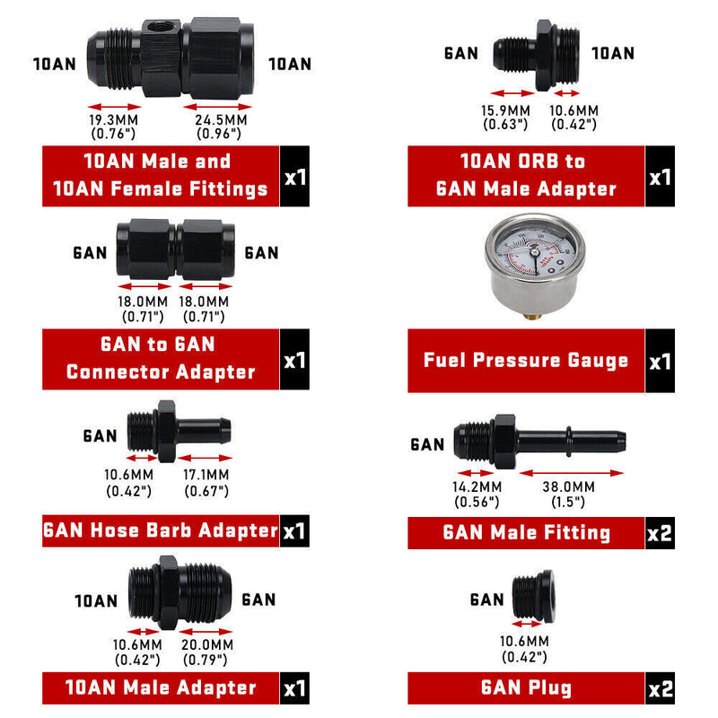 DURAFORCE Fuel Pressure Regulator Gauge Filter Fitting Black For 2001–2006 BMW E46 M3 3.2