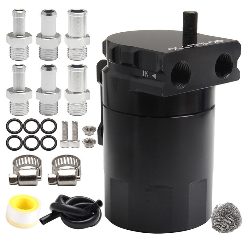 DURAFORCE Universal Baffled Oil Catch Can Aluminum Reservoir with 3/8" Fuel Hose Line