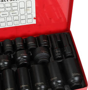 DURAFORCE 35pcs 1/2" Inch Deep Impact Socket Set Drive 8-32mm Metric Garage Sae With Case