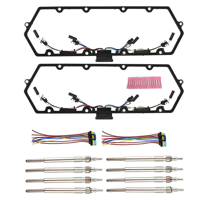DURAFORCE Valve Cover Gaskets Harness & 8 Glow Plug Kits For 98-03 Ford 7.3L Powerstroke