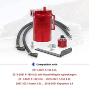 DURAFORCE Oil Catch Can Kit Red Tank for 11-21 Ford F150 5.0L Raptor 2.7L 3.5L Ecoboost