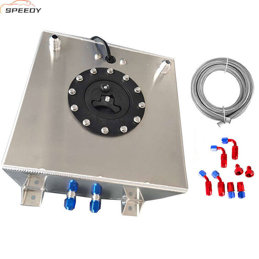 DURAFORCE 20 GALLON POLISHED SLIVE FUEL CELL GAS TANK+CAP+LEVEL SENDER+STEEL FUEL LINE KIT