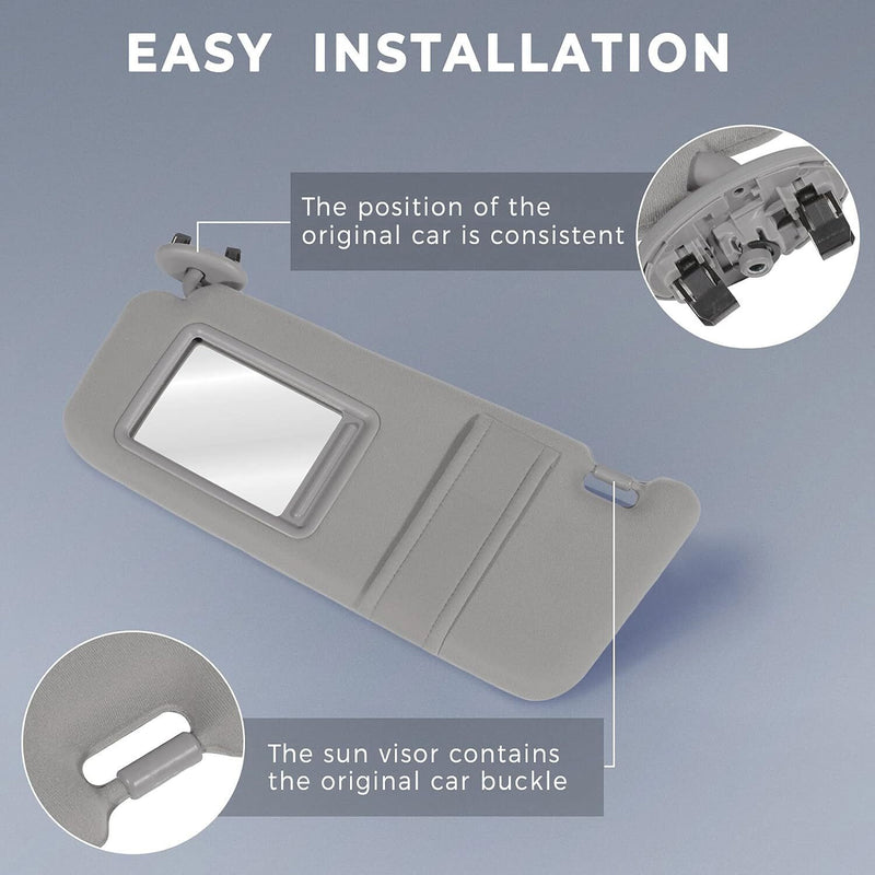DURAFORCE Left Side Sun Visor Light Grey for 2006 2007 2008 2009 2010 2011 Toyota Camry