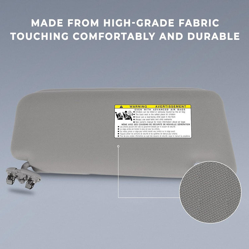 DURAFORCE Left Side Sun Visor Light Grey for 2006 2007 2008 2009 2010 2011 Toyota Camry