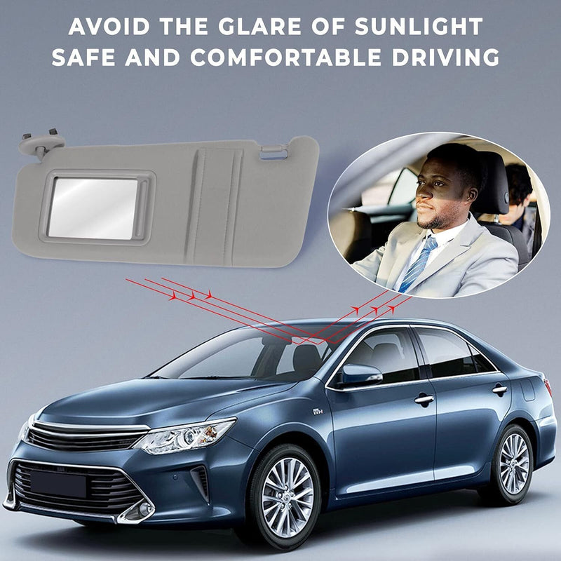 DURAFORCE Left Side Sun Visor Light Grey for 2006 2007 2008 2009 2010 2011 Toyota Camry
