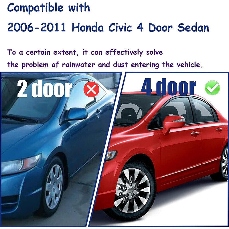DURAFORCE For 2006-2011 Honda Civic Car 4pcs Weather Strip Window Moulding Trim Seal Belt