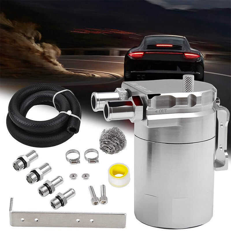 DURAFORCE Oil Catch Can Kit Reservoir Baffled Tank with NBR Hose Universal Aluminum Engine