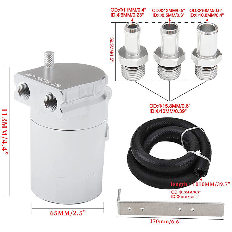 DURAFORCE Oil Catch Can Kit Reservoir Baffled Tank with NBR Hose Universal Aluminum Engine