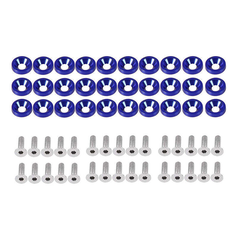 DURAFORCE 30Pcs Blue Billet Aluminum Fender Bumper Washer Bolt Engine Bay Screw Kit Parts