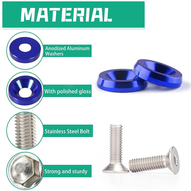 DURAFORCE 30Pcs Blue Billet Aluminum Fender Bumper Washer Bolt Engine Bay Screw Kit Parts
