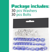DURAFORCE 30Pcs Blue Billet Aluminum Fender Bumper Washer Bolt Engine Bay Screw Kit Parts