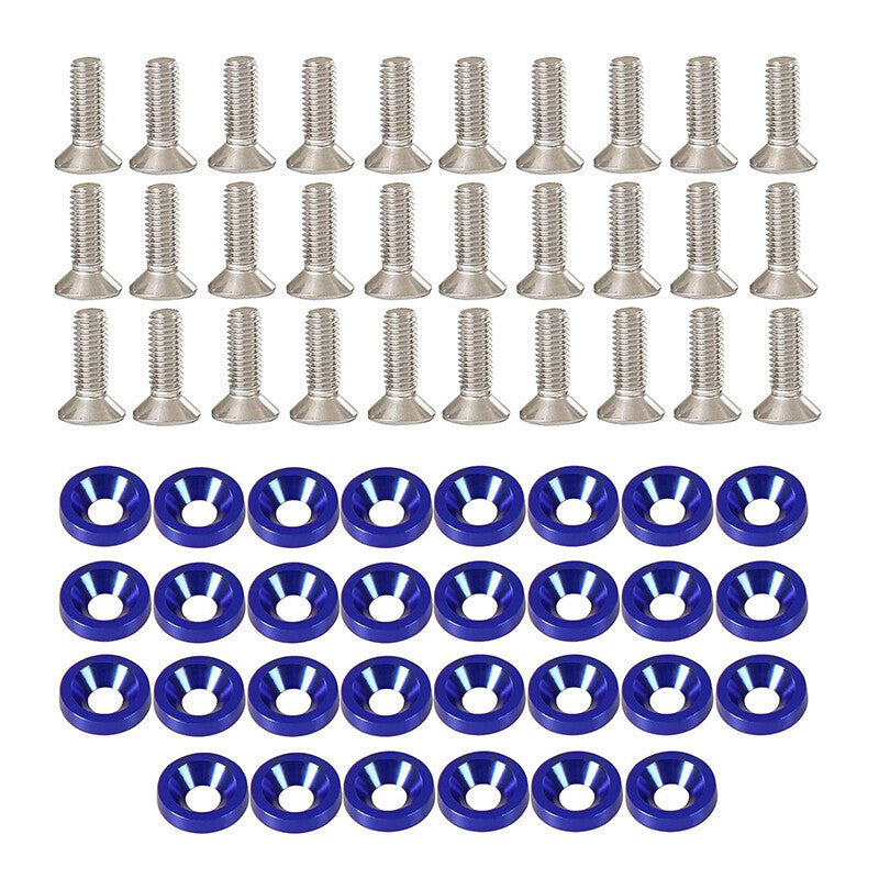 DURAFORCE 30Pcs Blue Billet Aluminum Fender Bumper Washer Bolt Engine Bay Screw Kit Parts